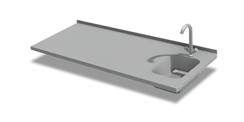 Pracovní deska s dřezem a zadním lemem